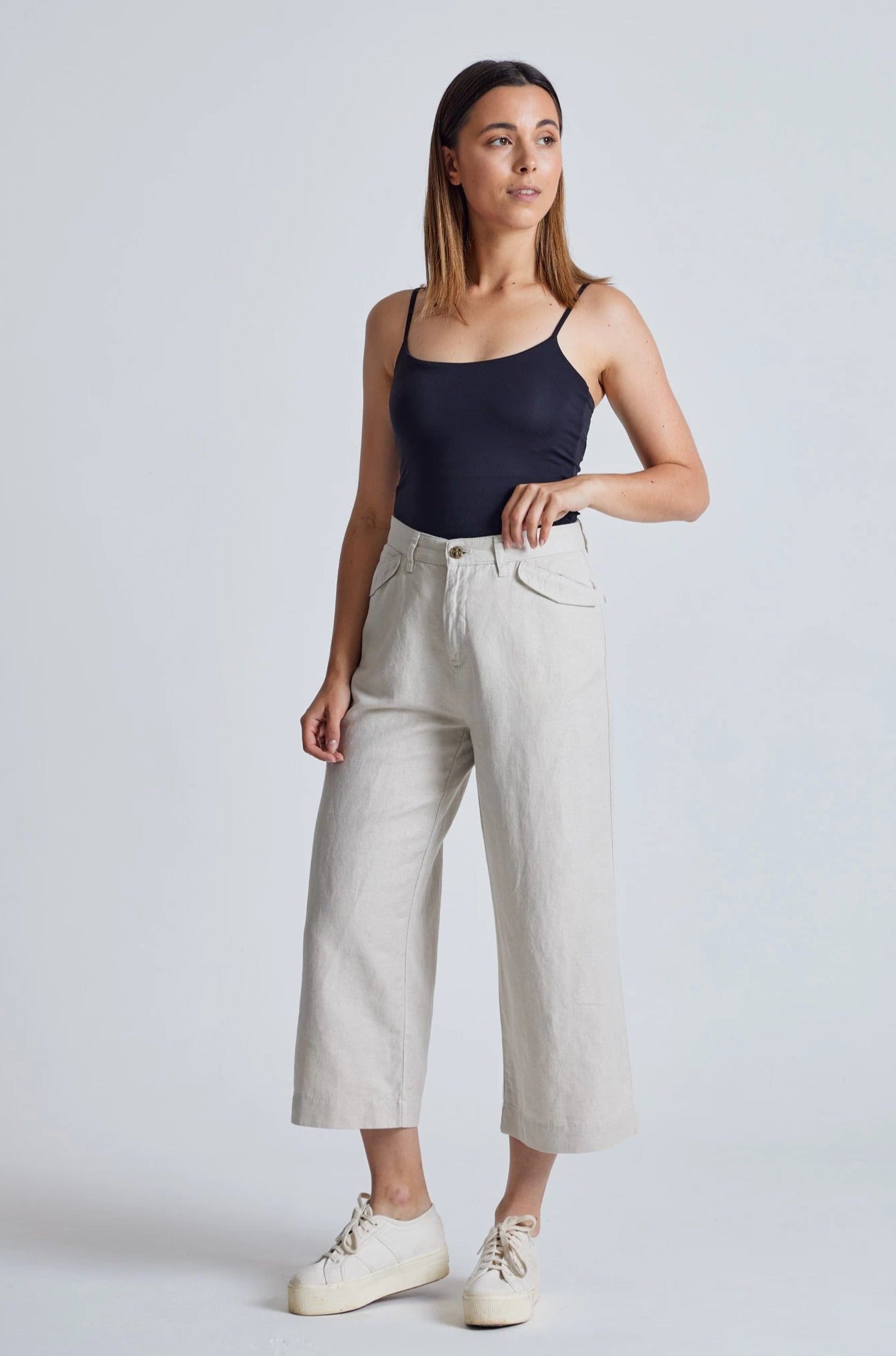 Natural Betty Wide Leg Cropped Culotte Trouser - GOTS Certified Organic Cotton and Linen