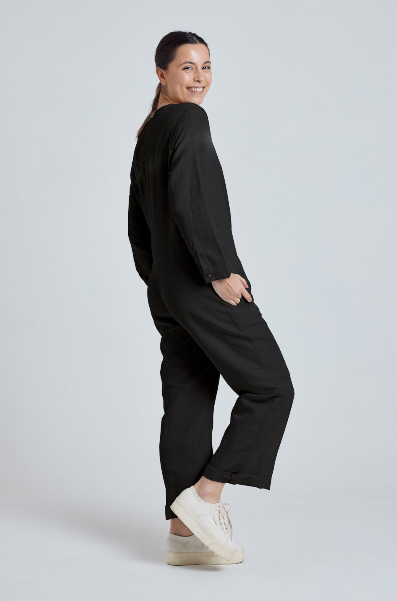 Black Clara Jumpsuit - GOTS Certified Organic Cotton and Linen