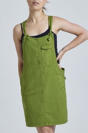 Spring Green Peggy Pocket Dungaree Dress - GOTS Certified Organic Cotton and Linen
