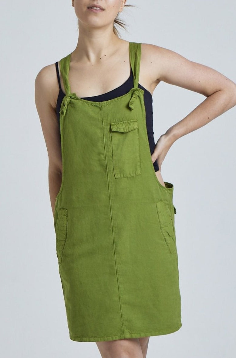 Spring Green Peggy Pocket Dungaree Dress - GOTS Certified Organic Cotton and Linen