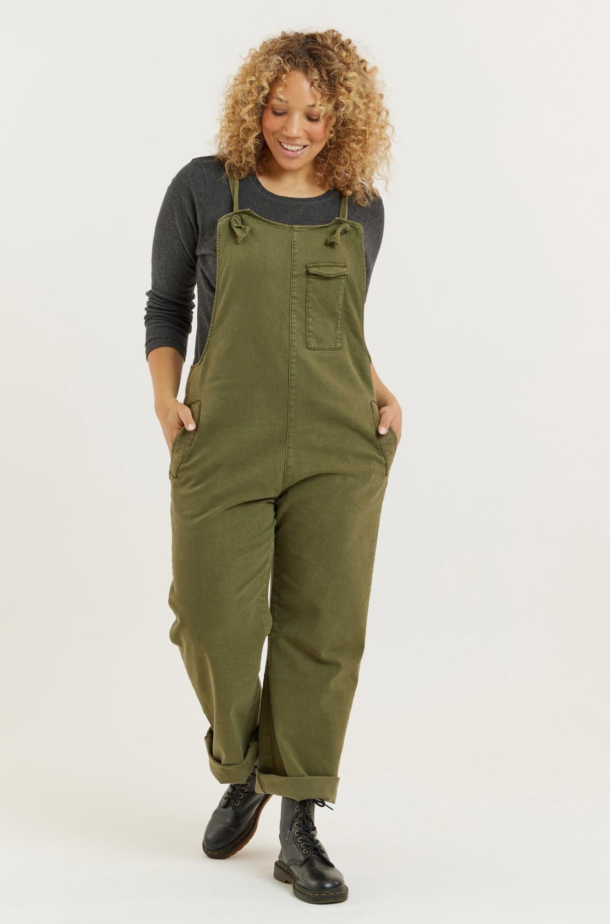 Olive Recycled Wood Denim Lou-Barker Dungaree