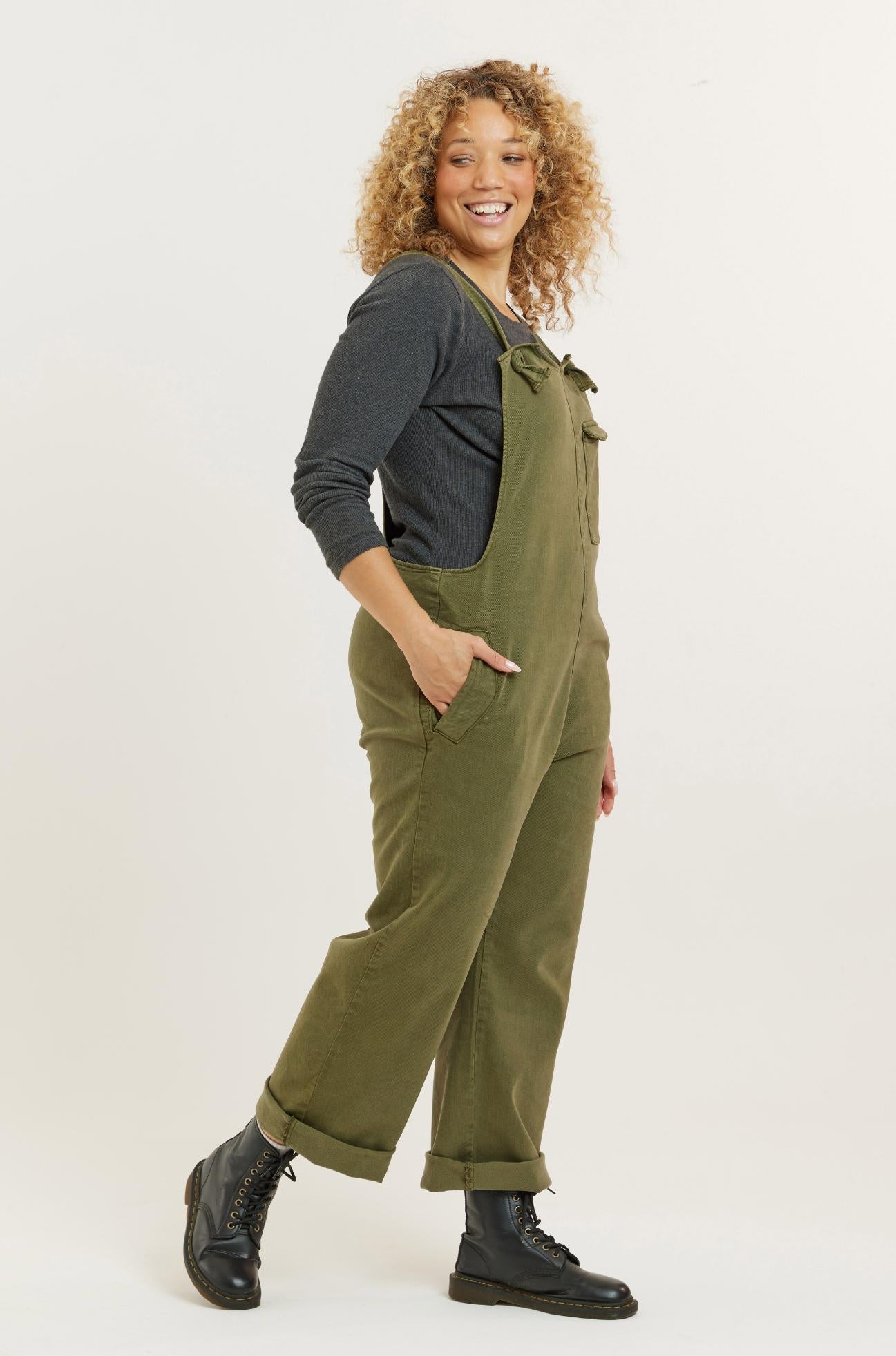 Olive Recycled Wood Denim Lou-Barker Dungaree