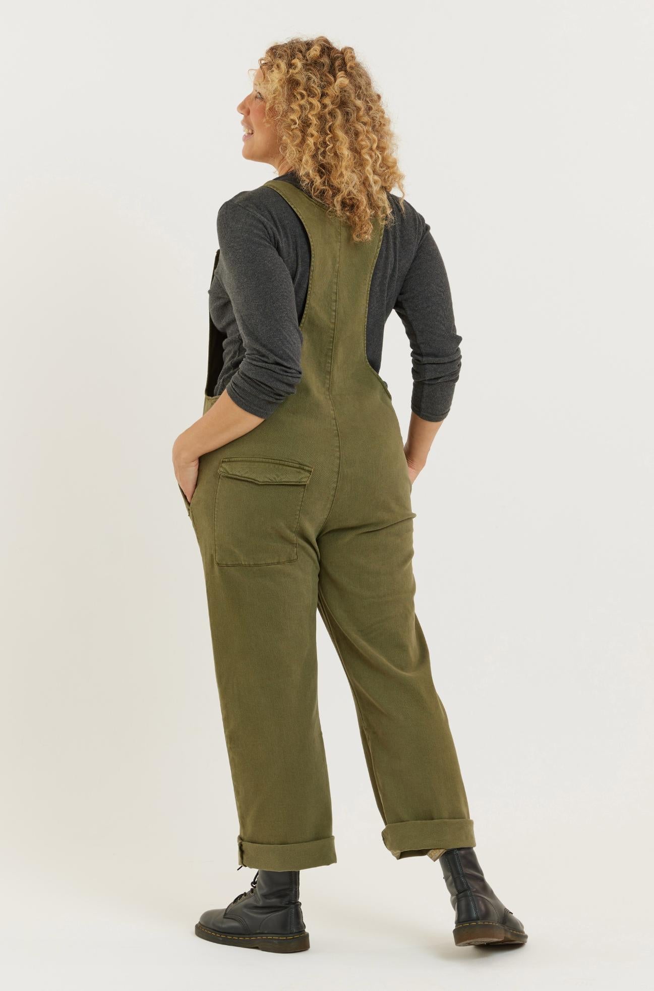 Olive Recycled Wood Denim Lou-Barker Dungaree