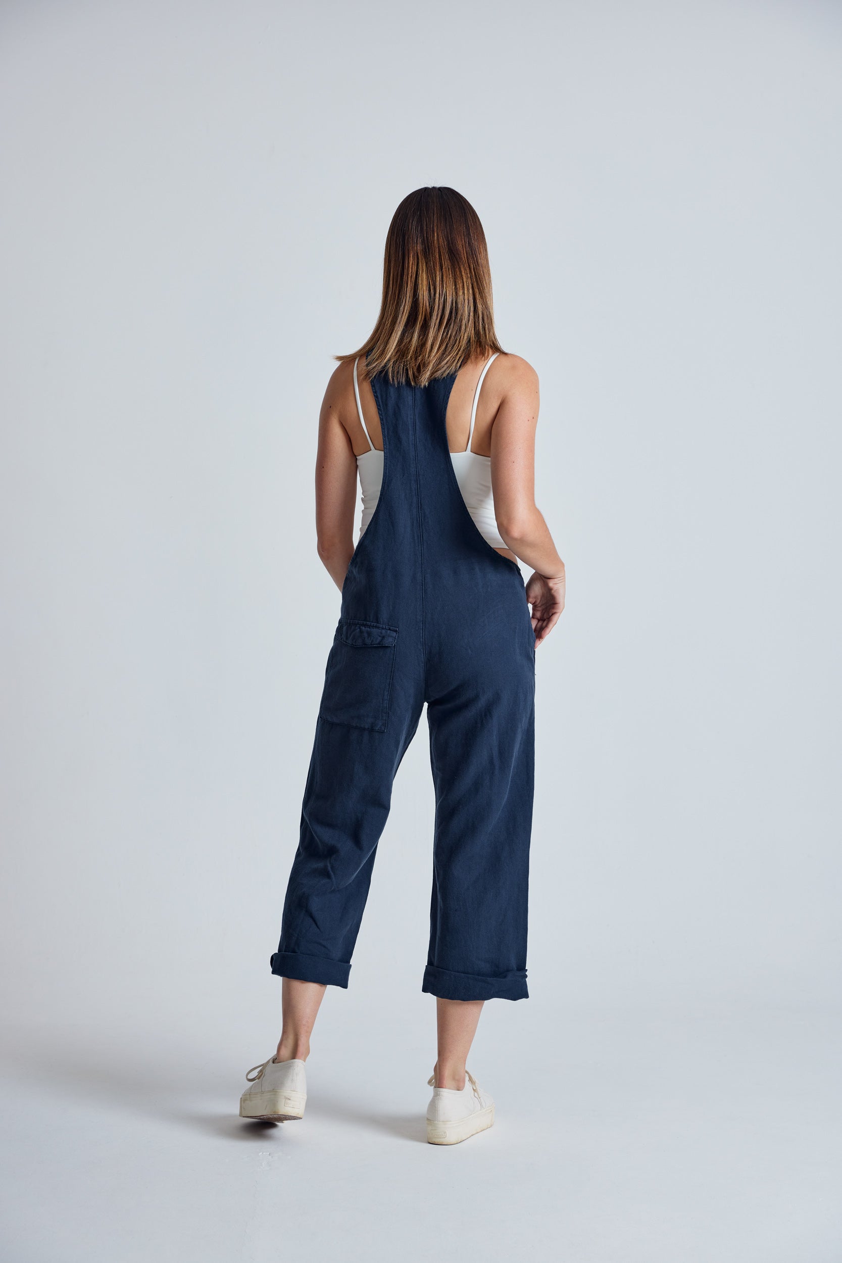 Navy Mary-Lou Pocket Dungaree - GOTS Certified Organic Cotton and Linen