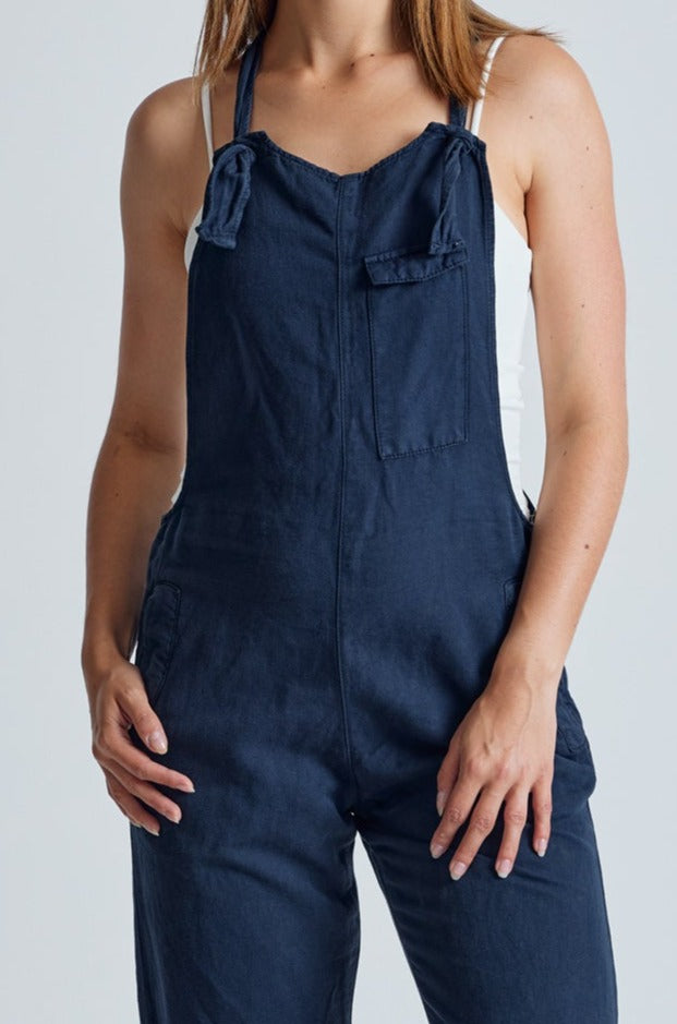 Navy Mary-Lou Pocket Dungaree - GOTS Certified Organic Cotton and Linen