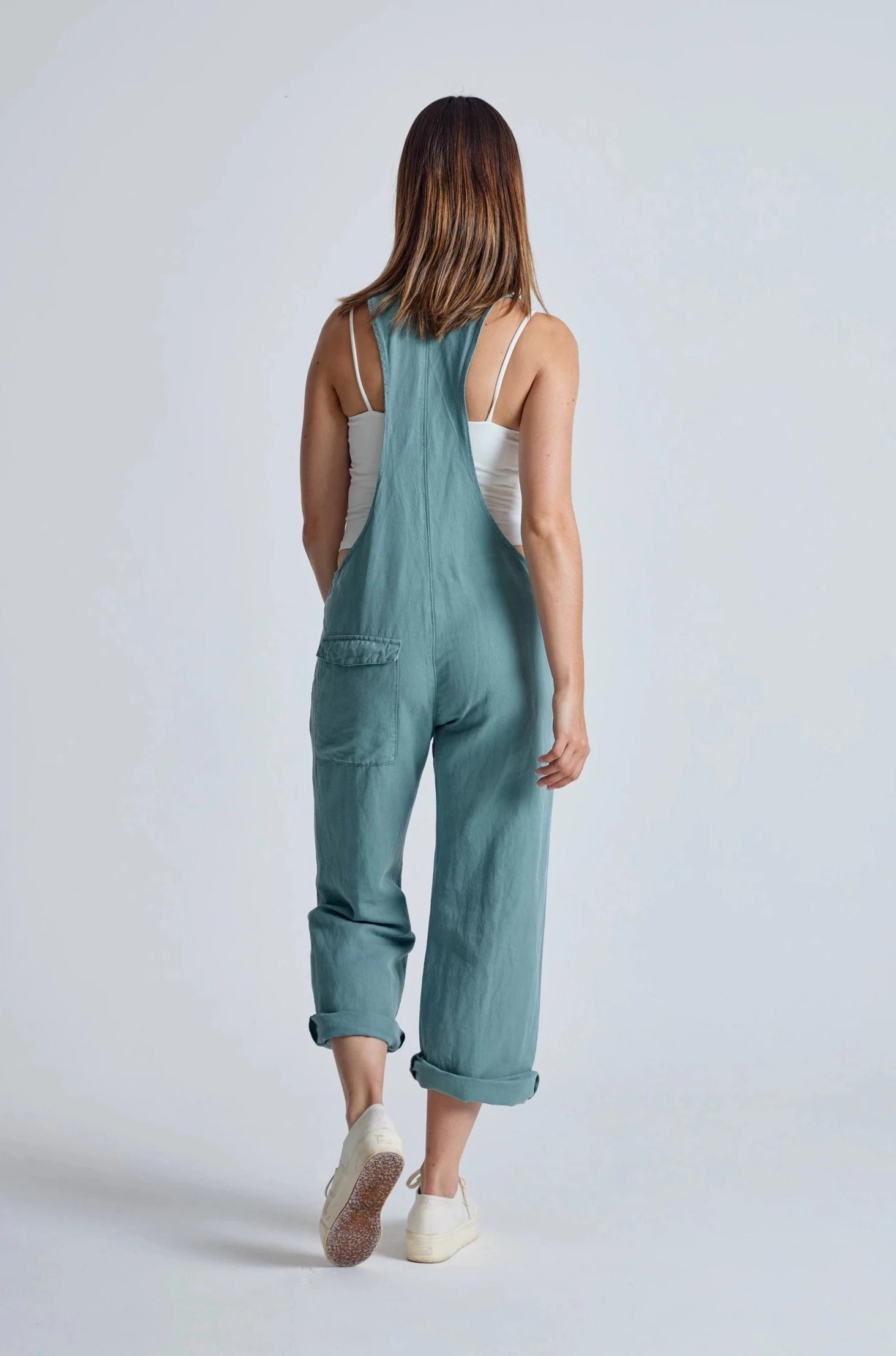 Retro-Blue Mary-Lou Pocket Dungaree - GOTS Certified Organic Cotton and Linen