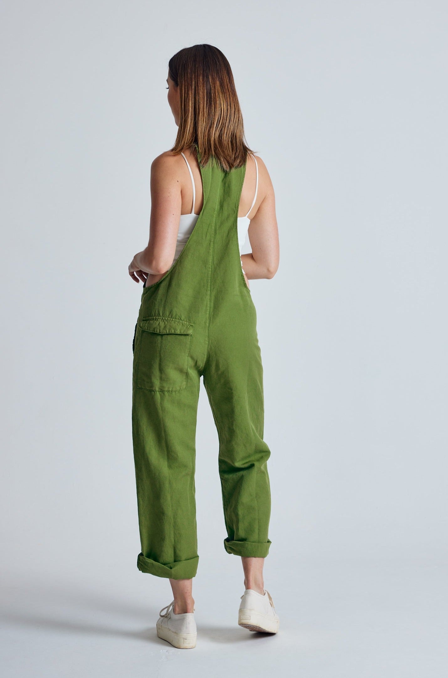 Spring Green Mary-Lou Pocket Dungaree - GOTS Certified Organic Cotton and Linen