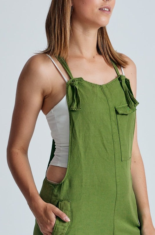 Spring Green Mary-Lou Pocket Dungaree - GOTS Certified Organic Cotton and Linen