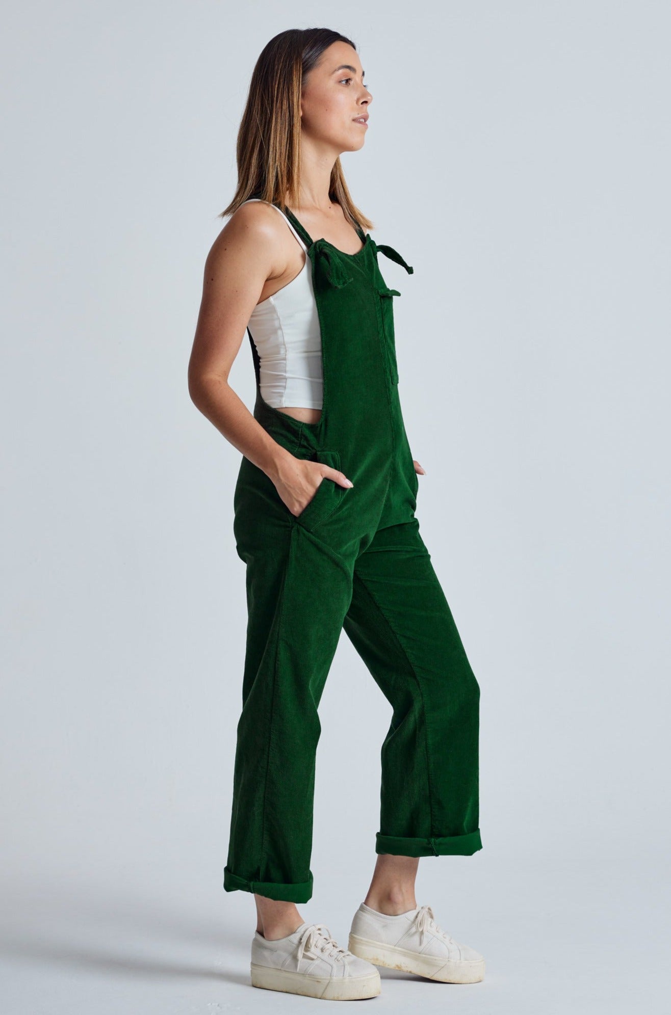 Winter Green Babycord Mary-Lou Pocket Dungaree - GOTS Certified Organic Cotton and Elastane