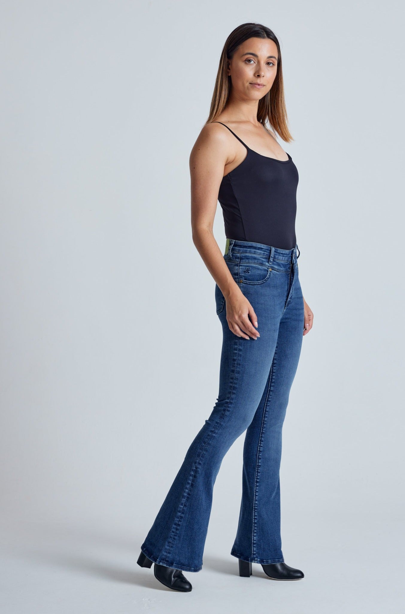 Azure Mavis High Waisted Skinny Flared Jeans - GOTS Certified Organic Cotton and Recycled Polyester