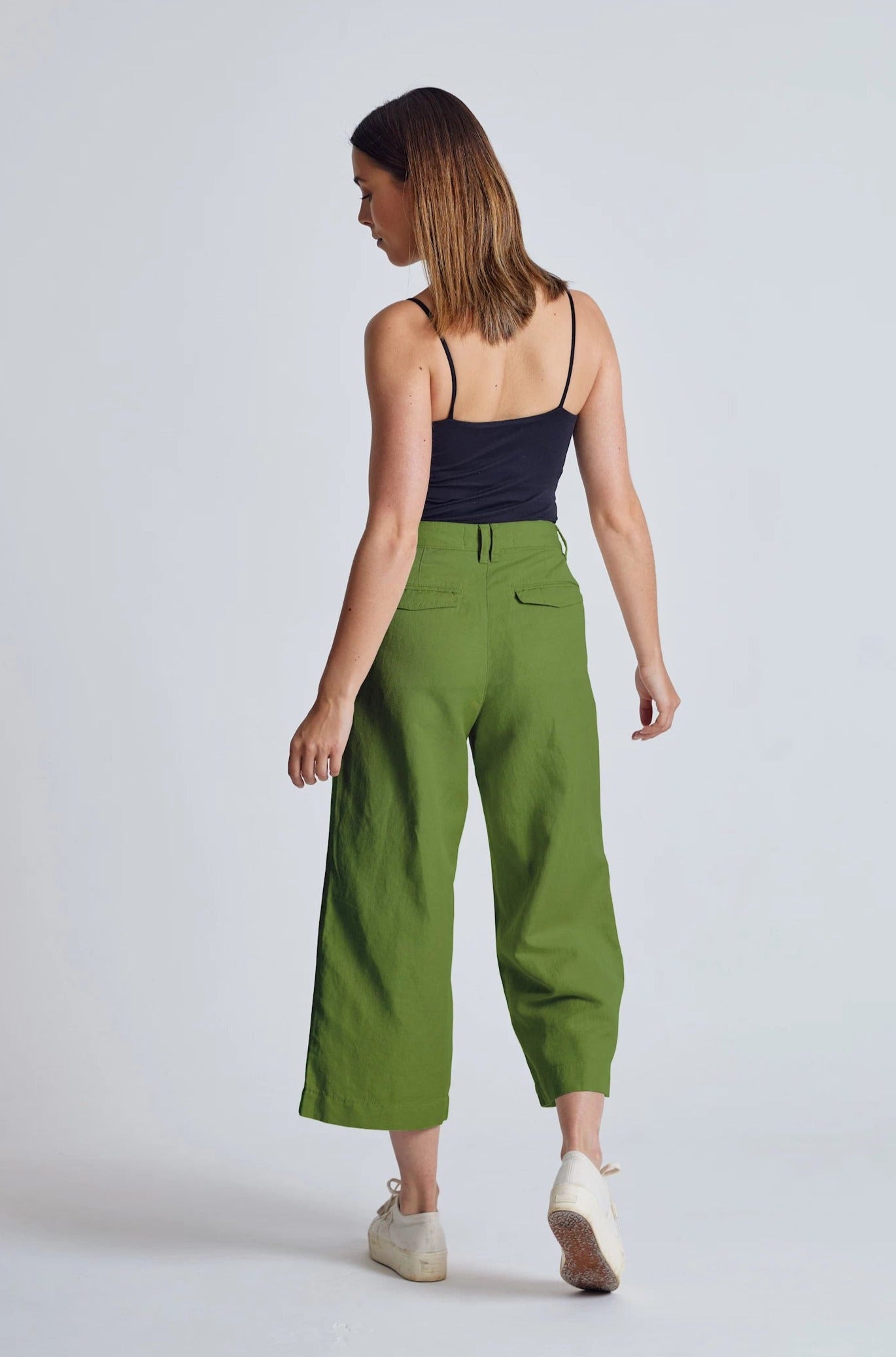 Spring Green Betty Wide Leg Cropped Culotte Trouser - GOTS Certified Organic Cotton and Linen