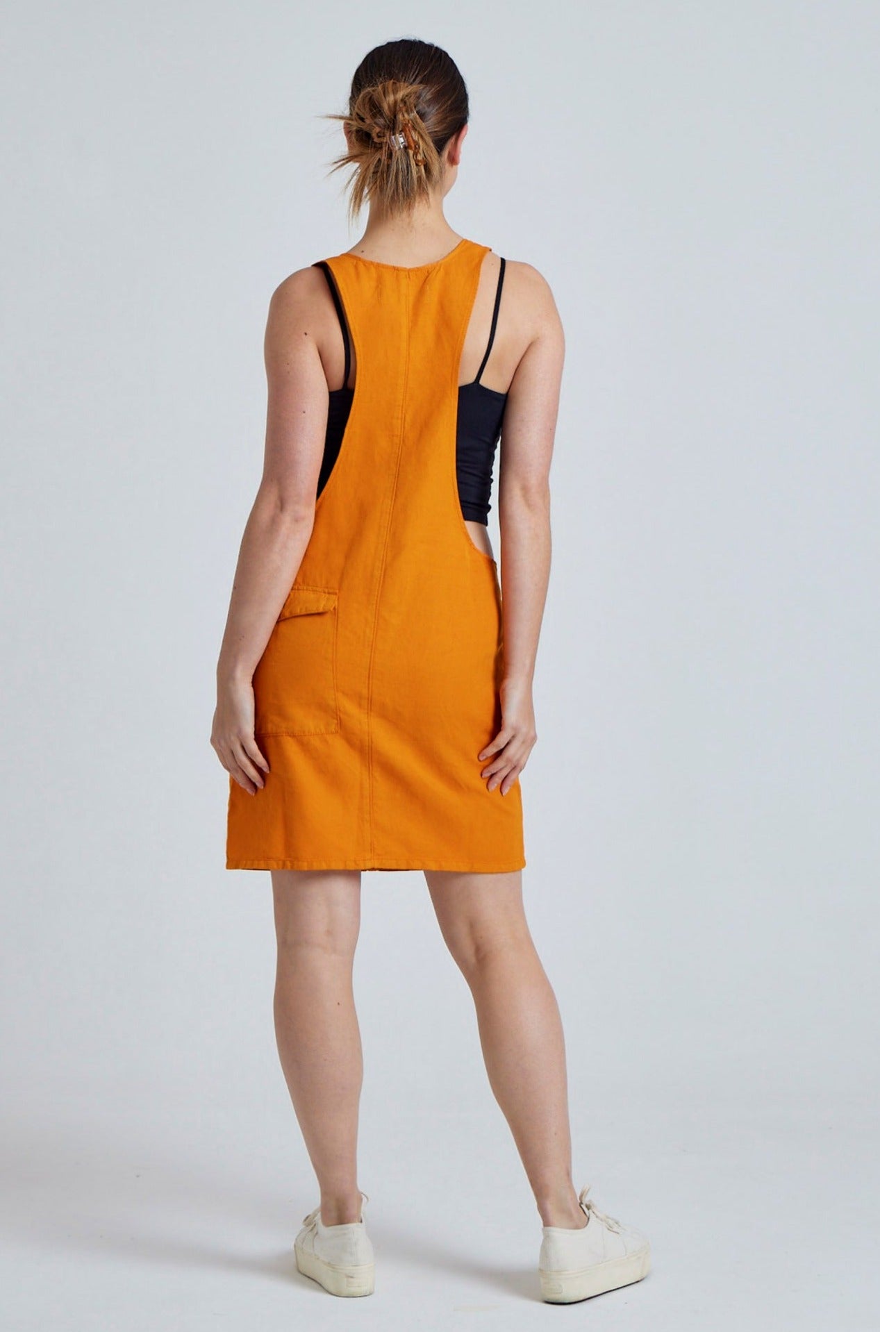 Sun Orange Peggy Pocket Dungaree Dress - GOTS Certified Organic Cotton and Linen