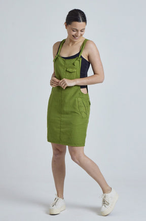 Spring Green Peggy Pocket Dungaree Dress