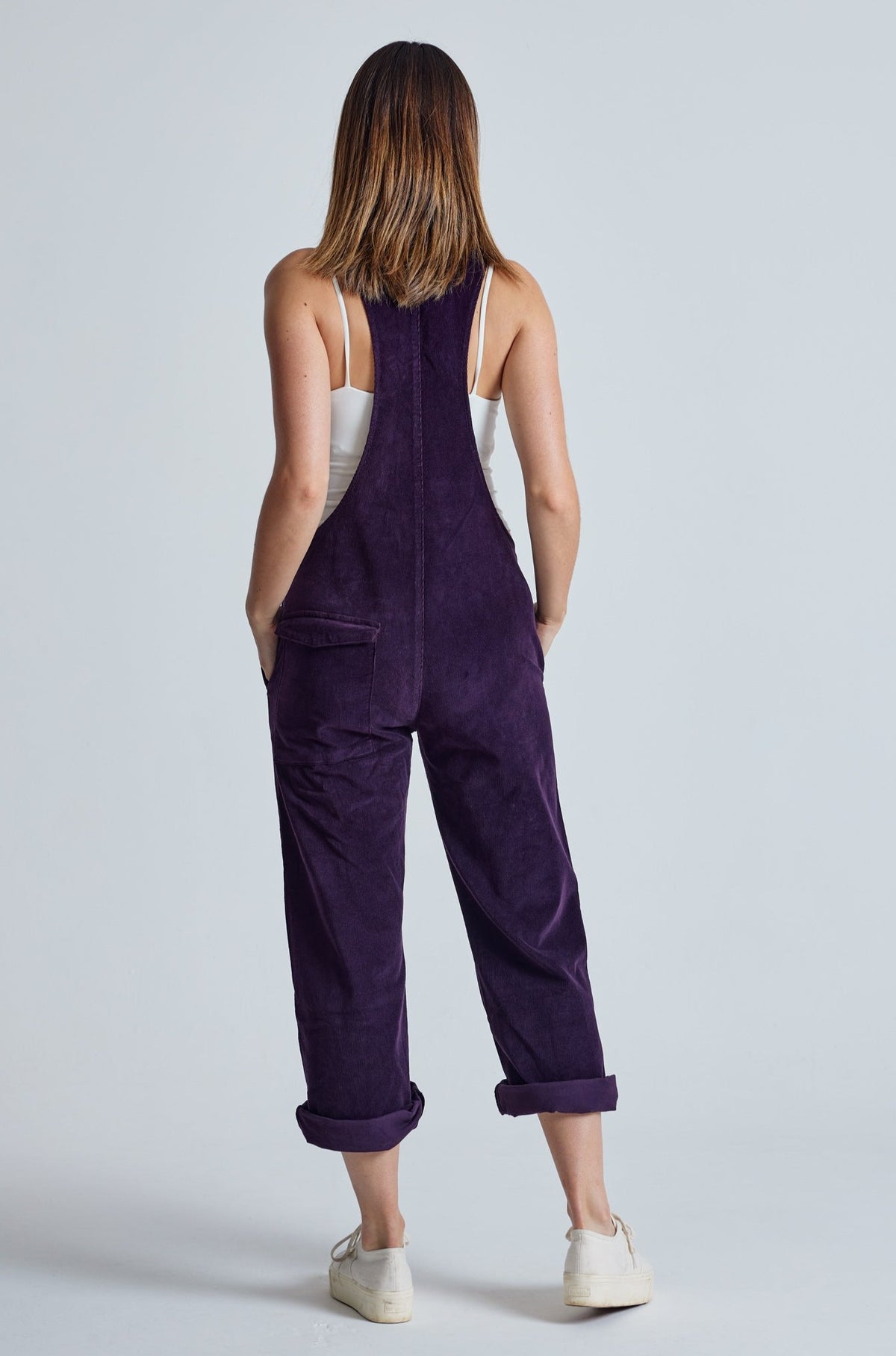 Aubergine Babycord Mary-Lou Pocket Dungaree - GOTS Certified Organic Cotton and Elastane