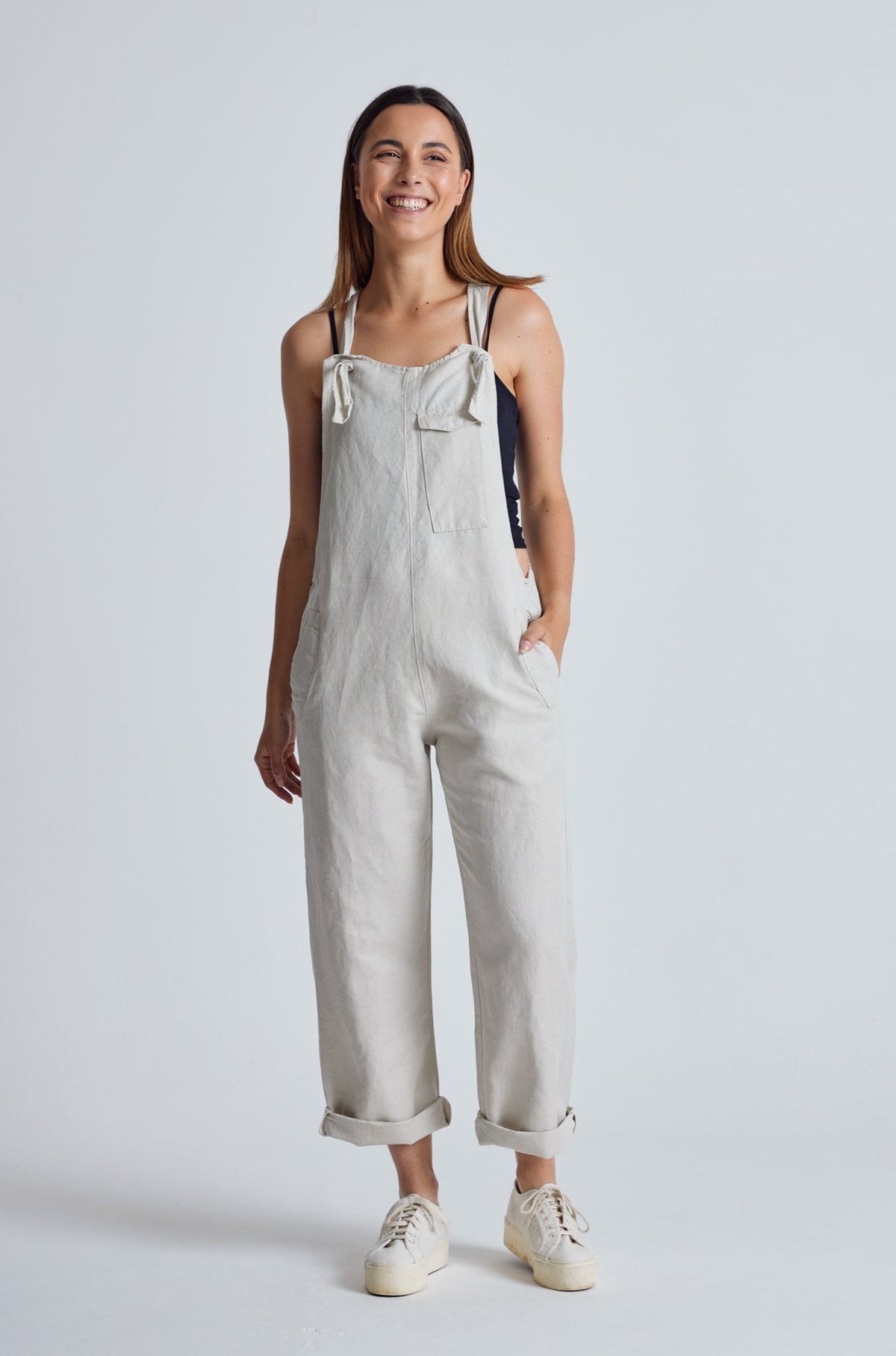 Natural Mary-Lou Pocket Dungaree - GOTS Certified Organic Cotton and Linen