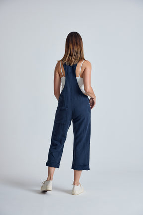 Navy Mary-Lou Pocket Dungaree - GOTS Certified Organic Cotton and Linen