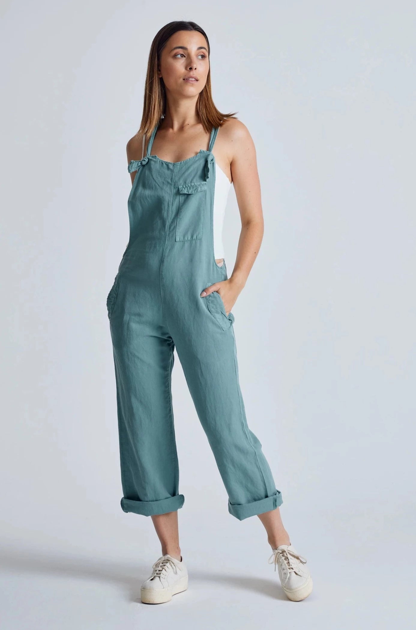 Retro-Blue Mary-Lou Pocket Dungaree - GOTS Certified Organic Cotton and Linen