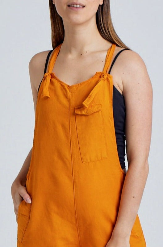Sun Orange Mary-Lou Pocket Dungaree - GOTS Certified Organic Cotton and Linen