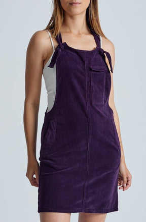 Aubergine Babycord Peggy Pocket Dungaree Dress - GOTS Certified Organic Cotton and Elastane