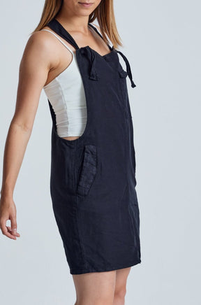 Black Peggy Pocket Dungaree Dress - GOTS Certified Organic Cotton and Linen