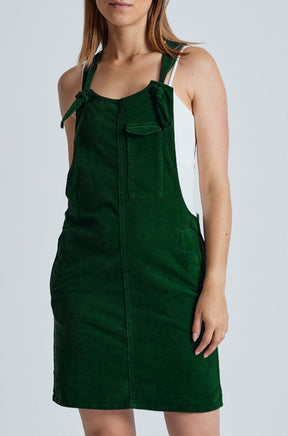 Winter Green Babycord Peggy Pocket Dungaree Dress - GOTS Certified Organic Cotton and Elastane