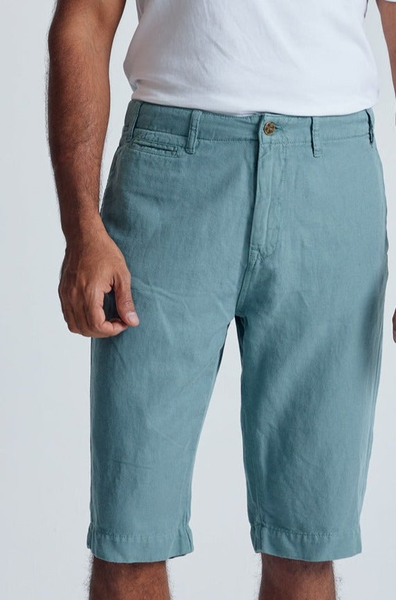 Retro-Blue The Bird Regular Fit Shorts - GOTS Certified Organic Cotton and Linen